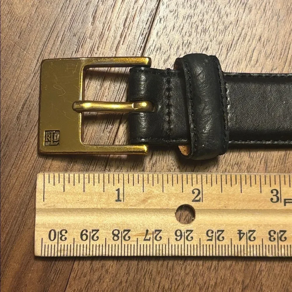 Lauren Ralph Lauren Black Leather Belt with Gold Buckle - 3X